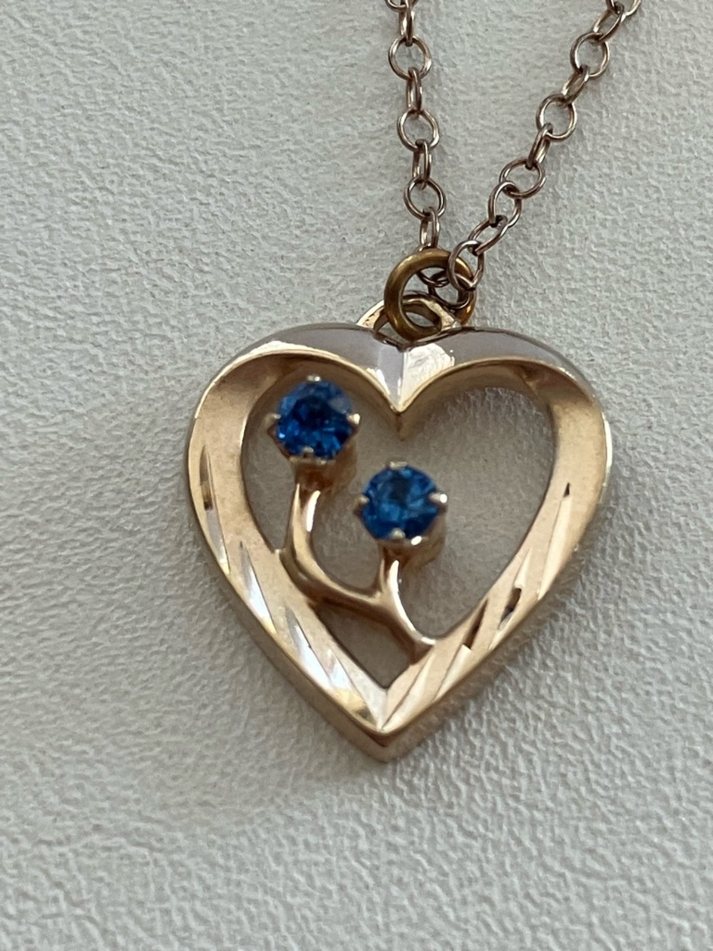 12k Gold Fill Heart Necklace with Blue Stones